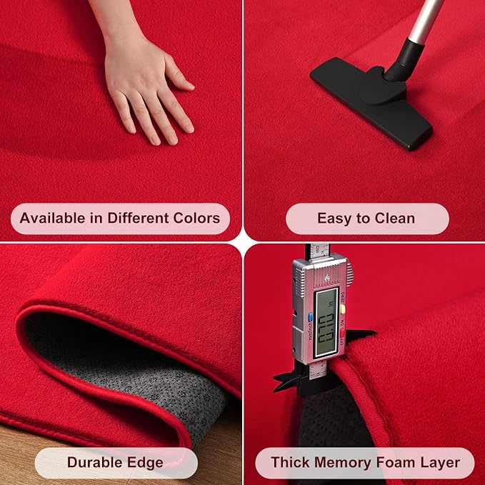 Amearea 4x4 Square Area Rugs for Bedroom Living Room, Red Memory Foam Rug | Thickened Fluffy Indoor Washable Rug, Modern Non Slip Minimalist Carpet for Entryway Kids Boys Girls Dorm Nursery Room Decor