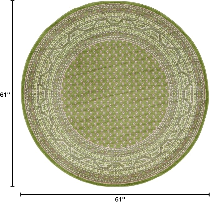 Unique Loom Williamsburg Collection Traditional Border with Dotted Center Area Rug, Round 5' 1" x 5' 1", Green/Beige