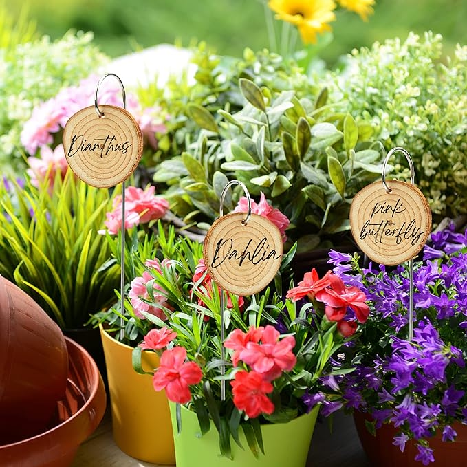 Temlum Wooden Plant Labels with Marker Pen, 50 Pcs Plant Markers Garden Label Stakes Plant Sign Tags for Flowers, Herbs, Potted Plants, Seed