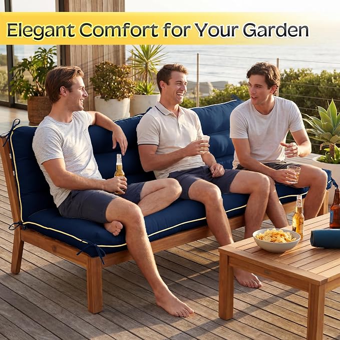 60×40 INCH Outdoor Swing Cushion with Backrest, Tie Straps & Memory Foam - Replacement for Porch Bench 2/3 Seater, Oxford Fabric (Blue, 60 INCH × 40 INCH)