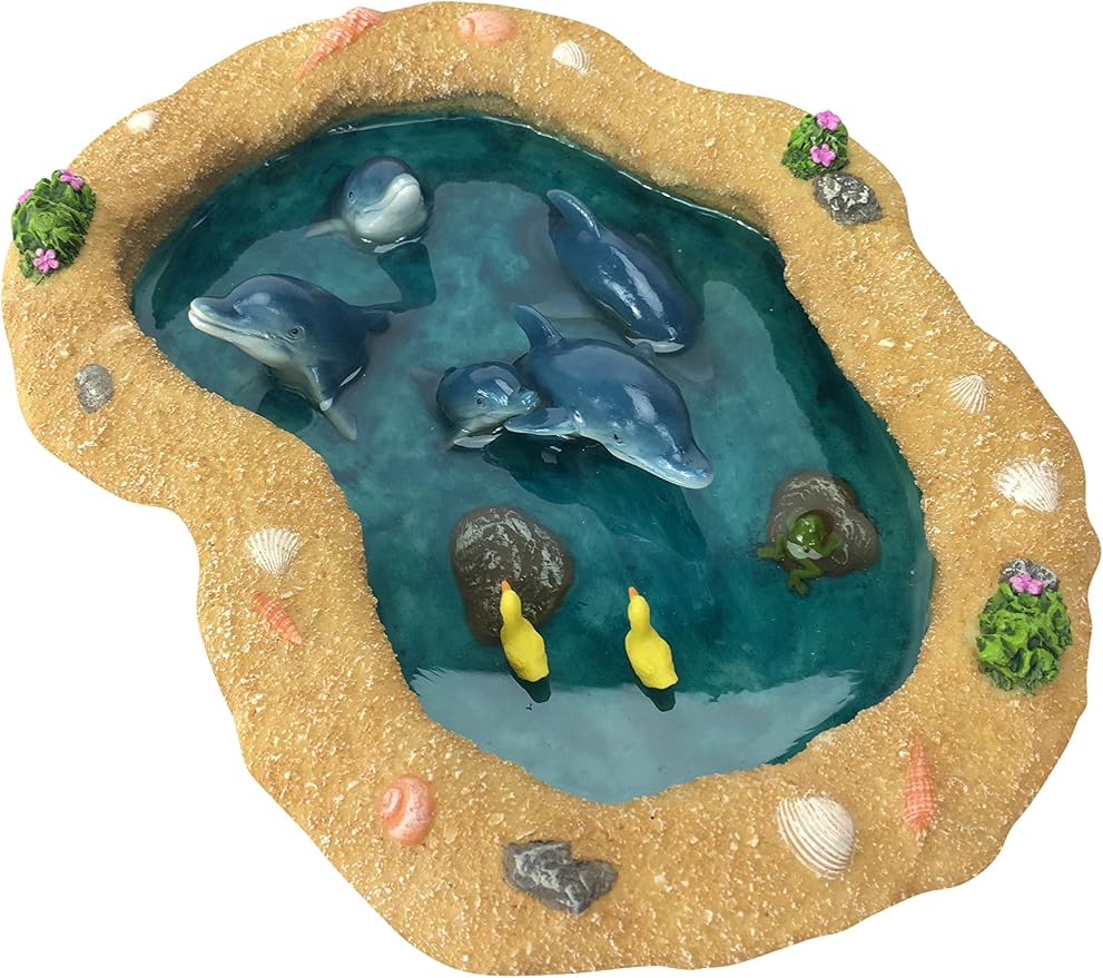 GlitZGlam The Blue Dolphins Miniature Pond for a Fairy Garden. A Miniature Pond for a Fairy and Enchanted Garden Accessories