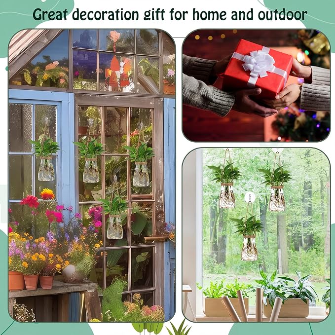 Baderke 9 Sets Window Hanging Propagation Stations 3.35'' Plastic Propagation Vases with Suction Cup & Traceless Nail, Propagated Holder Wall Jars for Office Garden Decoration Gift