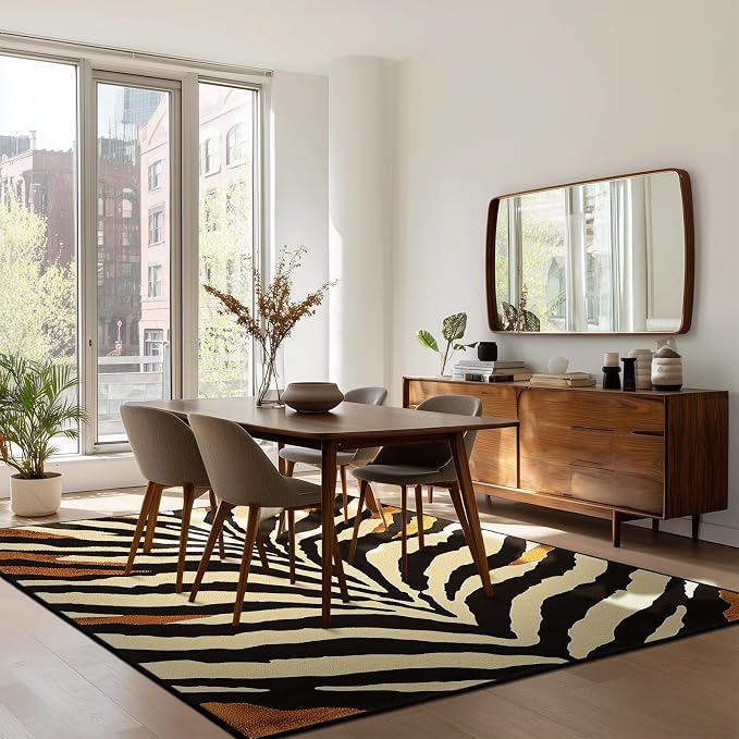 Brown Zebra Print Area Rug Modern Animal Stripes Rugs for Living Room 5×7