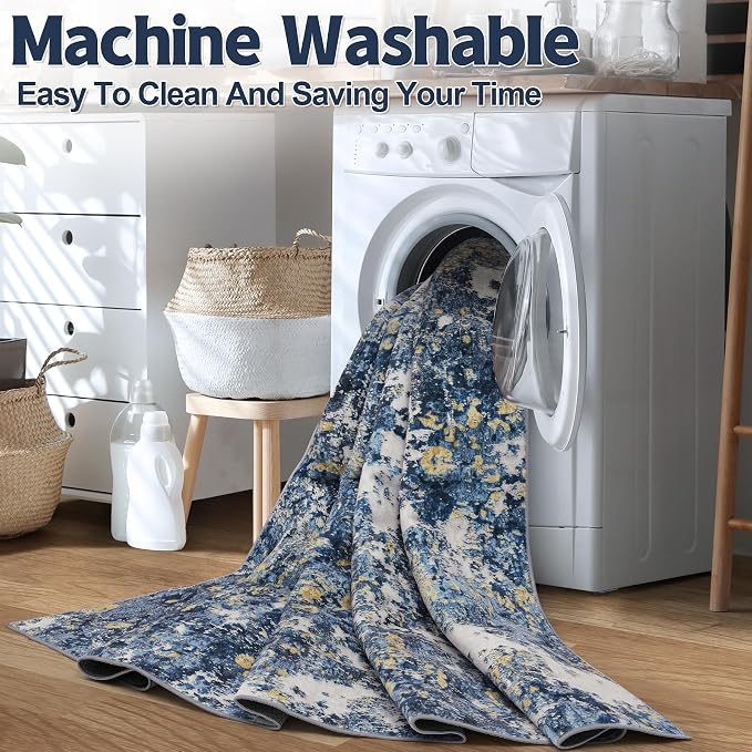 Tosuoka 5x7 Area Rugs for Living Room Abstract Washable Blue Multi Rug | With Anti-Slip Backing，Non-Shedding，Stain-Resistant，Soft Modern Large Carpet for Bedroom Dining Room Farmhouse Nursery