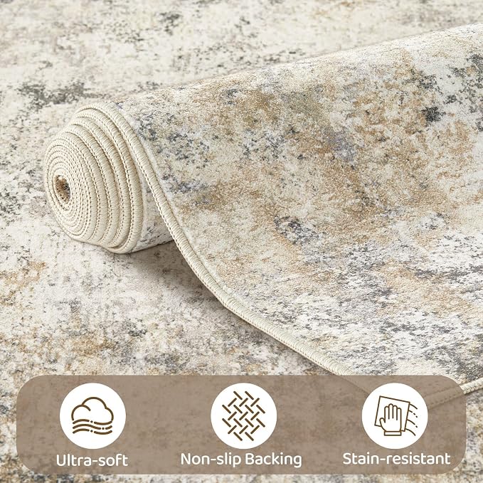 UERMEI 12x14 Area Rug Living Room Rugs - Washable Neutral Modern Abstract Soft Thin Large Rug Indoor Floor No Slip Rug Carpet for Bedroom Under Dining Table Home Office Decor - Golden Grey