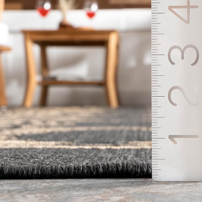 Nuloom Ranya Dark Grey/Ivory, 2' x 3', Tribal Geometric, Soft and Cozy, High Traffic, Stain Resistant, Easy Clean, Durable Area Rug for Indoor/Outdoor Patio, Deck, Porch, Garden, Courtyard