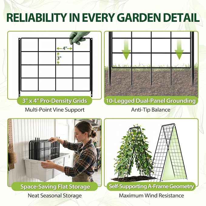 Heavy Duty 2 Pack 50"x17" Adjustable A-Frame Trellis for Climbing Plants Outdoor, Metal Rust-Proof Garden Trellis, Dense Grid Climbing Frame Trellis for Raised Beds, Cucumber, Tomatoes Outdoor