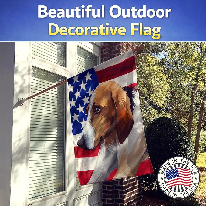 Caroline's Treasures CK6650CHF Poitevin Dog American Flag House Flag Large Porch Sleeve Pole Decorative Outside Yard Banner Artwork Wall Hanging, Polyester, House Size, Multicolor