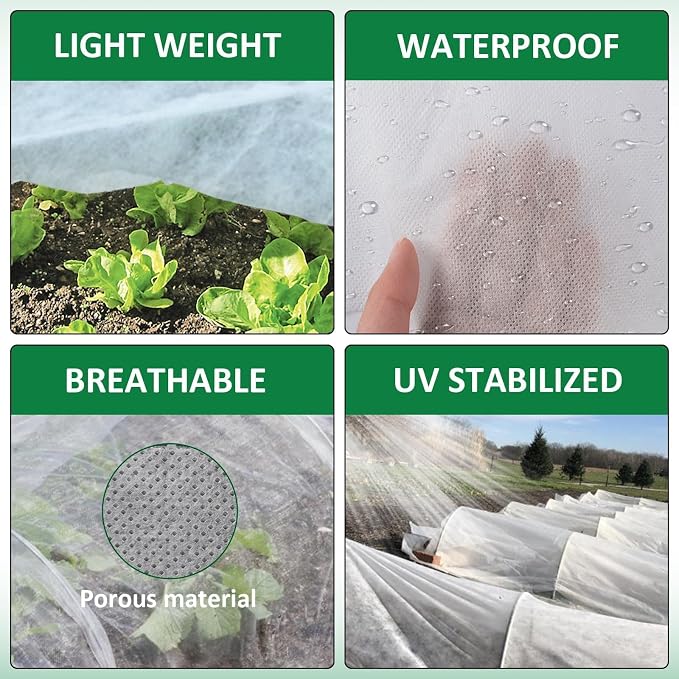 kockuu Plant Sun Protection Cloth, 10ft x 30ft 1.41 oz/yd² White Garden Plant Shade Cloth with 20 Stainless Steel Clips from Direct Sunlight, Plant Covers Frost & Sun Protection for Winter and Summer