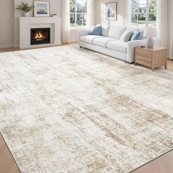 8x10 Area Rugs Washable Rug: Abstract Neutral Rugs Modern Non Slip Area Rug Stain Resistant Low Pile Indoor Carpet for Dining Room Bedroom Nursery Office (Beige, 8'x10')