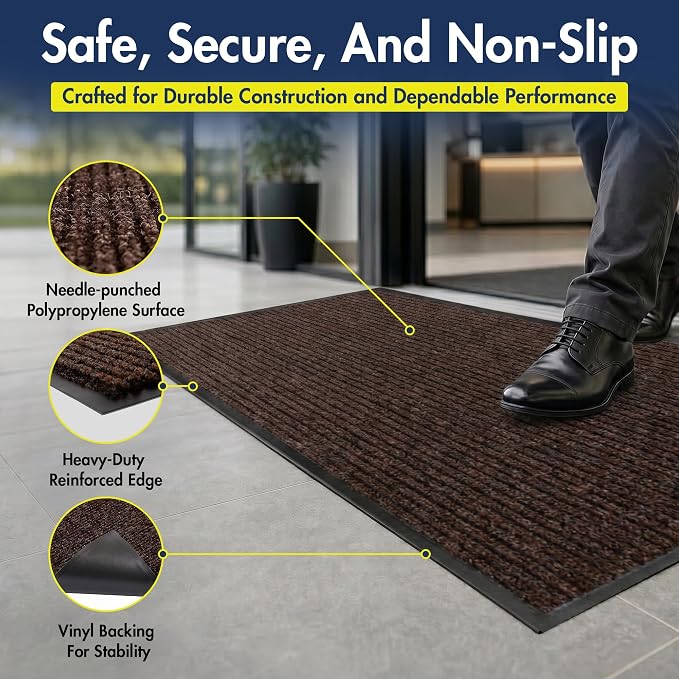Notrax 109 Industrial Door Mat, 3' x 4' Entrance Mat, Heavy Duty Commercial Rugs for Entryway, Welcome Lobbies, Garage, and Mudroom, Made in the USA, Brown, Brush Step 109S0034BR