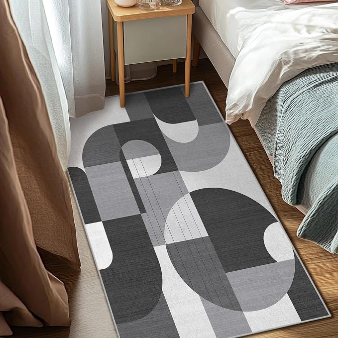3x5 Black and White Geometric Modern Area Rug for Bedroom Entryway Hallway Abstract Rug Machine Washable Non-Slip Carpet for Bathroom Kitchen Bedside Living Room