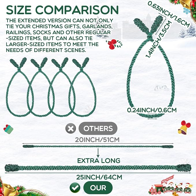 Zhengmy 20 Pcs 25 Inch Extra Long Christmas Garland Ties Christmas Decorative Twist Ties for Banister Reusable Flexible Twist for Holiday Xmas Home Decorations Craft Wrapping (Green)