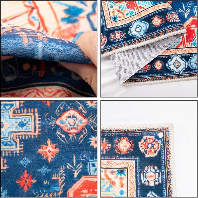 Blue Bird Folk Art Floral 2x3 Entry Rug,Washable Small Rugs for Entryway Kitchen Bathroom Door Mat Indoor Entrance,Non Slip Rubber Backing, Stain & Fade Resistant,Vibrant Mexican Embroidery Decor