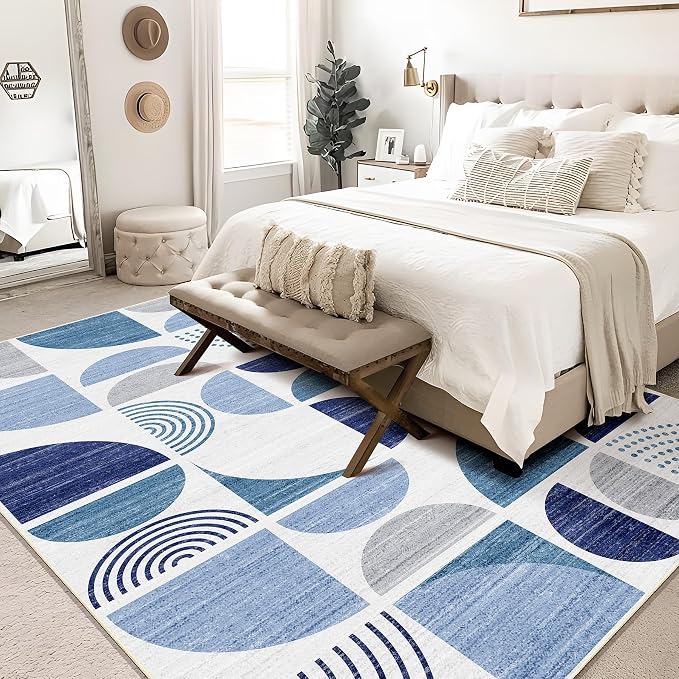 Blue Rug Boho Washable,6x9 Area Rugs Non Slip Modern Abstract Large | Throw Carpet for Living Room Bedroom Dining Room Soft Low Pile Floor Indoor Bohemian Navy Blue