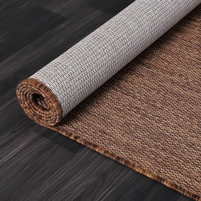 Beverly Rug Indoor Outdoor Rug 6x9, Washable Outside Carpet for Patio, Deck, Porch, Solid Modern Area Rug, Water Resistant, Gold Brown