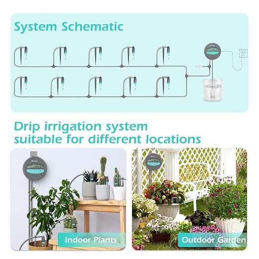 ZEEGO Automatic Plant Waterer for Up to 10 Potted Plants, No Faucet Required Drip Irrigation System, Battery or AC Powered Automatic Watering System for Indoor & Outdoor Gardens, Vacation Plant Care