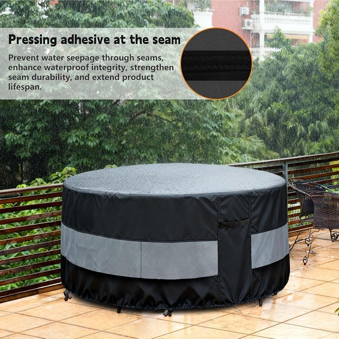 Round Patio Bar Height Table and Chair Cover Black Grey Waterproof Up to 10000pa for 90 x 43 Inch Outdoor Round Furniture Set Covers Patio Set Covers