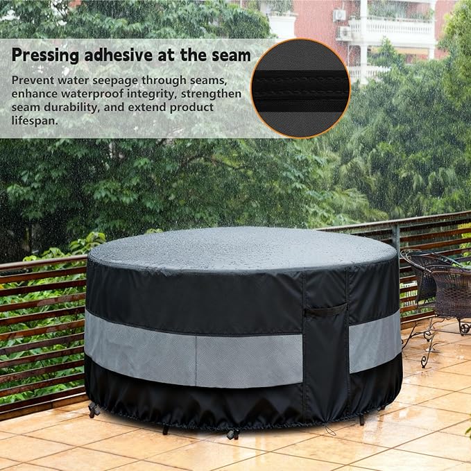 Round Patio Furniture Cover Black&Grey for 42 D x 28 H Inch | Waterproof Up to 10000pa Durable Outdoor Round Table Covers