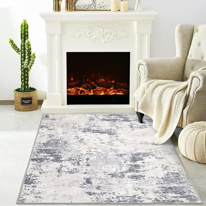 ROYHOME Modern Abstract 2x3 Area Rug Non Slip, Grey Taupe | Non Shedding Low Pile Stain Resistant Rug for Entryway Kitchen Bedroom