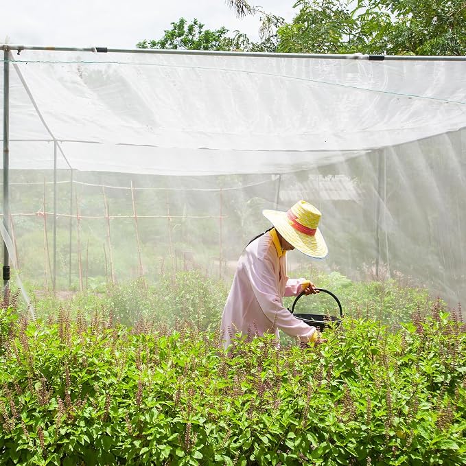 Woanger 4 x 100 ft Garden Mesh Netting Ultra Fine Plant Covers Garden Netting to Protect Vegetable Plants Fruits Flowers Crops Greenhouse Row Cover Patio Barrier Screen Protection Net (White)