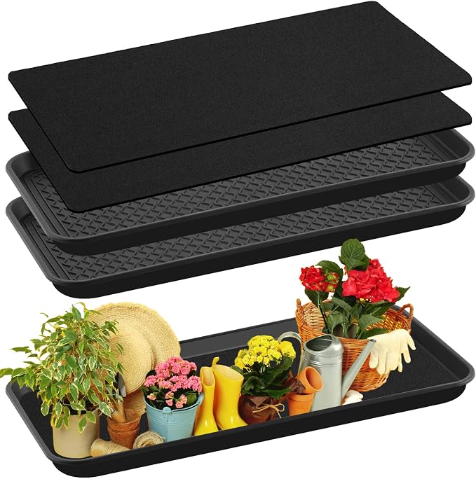 Vesici 2 Set/4 Pcs Large Square Plant Saucer 30 Inch Self-Watering Trays 3mm Capillary Mat-Automatic Watering System for Indoor/Outdoor Plants, Robust Plastic Seedling Trays for Potted Plant, Garden