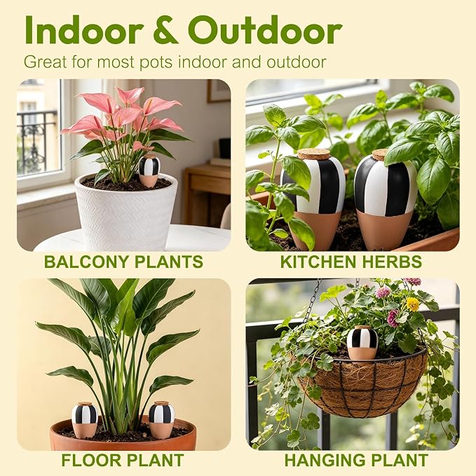 4 Pack Terracotta Watering Spikes, Plant Watering Devices Wine Bottle Automatic Plant Self Watering Spikes for Vacations, Clay Self-Watering Stakes for Indoor Outdoor Plants
