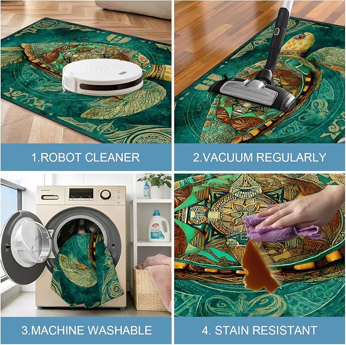 Sea Turtle 2x3 Entry Rug,Washable Small Rugs for Entryway Kitchen Bathroom Door Mat Indoor Entrance,Non Slip Rubber Backing,Stain & Fade Resistant,Boho Coastal Decor