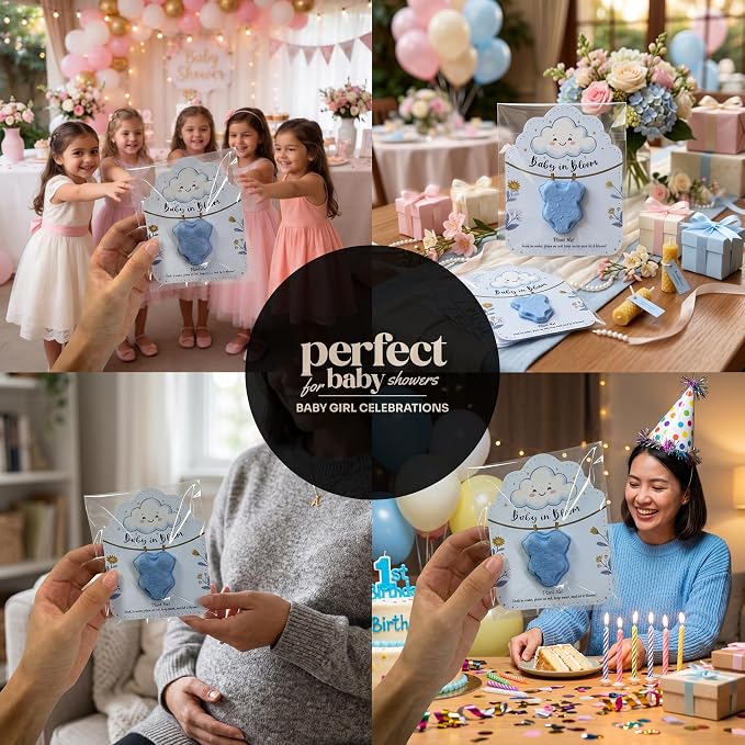 3D Onesie Seed Paper Gift Set – 24 Blue Plantable Baby Boy Onesie Shapes with Wildflower Seeds, Includes Cards & Double-Sided Tape for Baby Shower, Christening, Birthday & Special Occasions