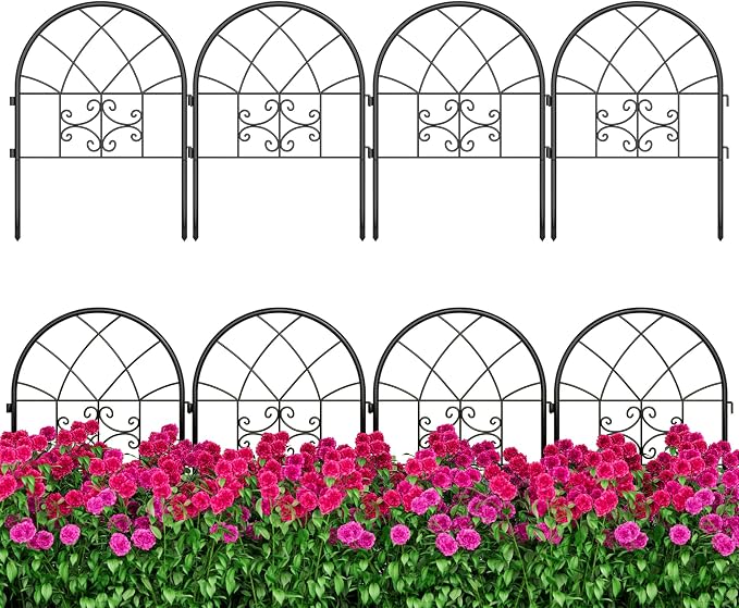 Garvee Decorative Garden Fence Panels 4-Pack, 20"x26" Black Metal Arched Border for Flower Bed Edging, Rustproof No-Dig Animal Barrier for Dogs, Rabbits, Patio & Yard Outdoor Decor