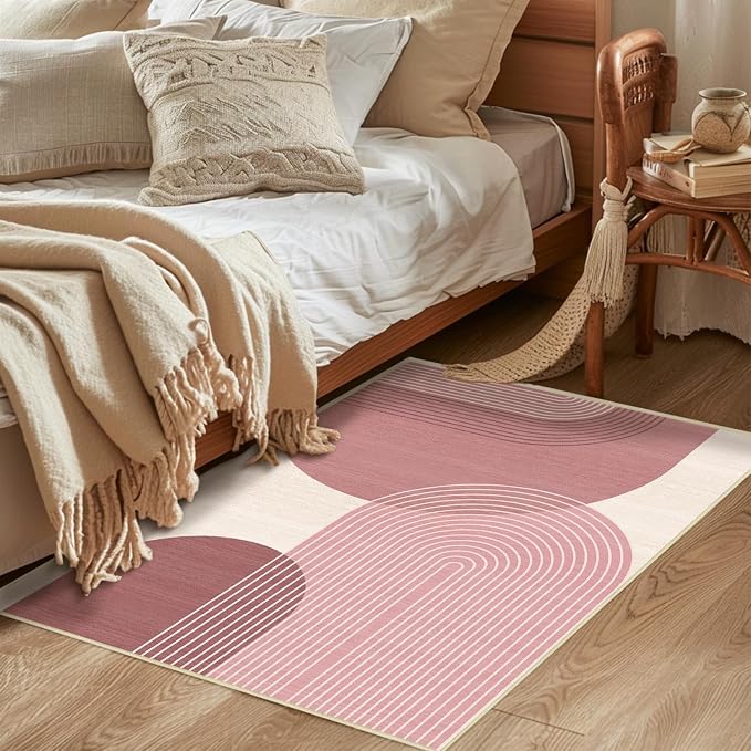 Boho Rug 2x3 for Entryway Bohemian Rugs Machine Washable Modern Geometric Non Slip Printed Low Pile Indoor Door Mat Floor Carpet for Bedroom Bathroom Kitchen Laundry,Pink