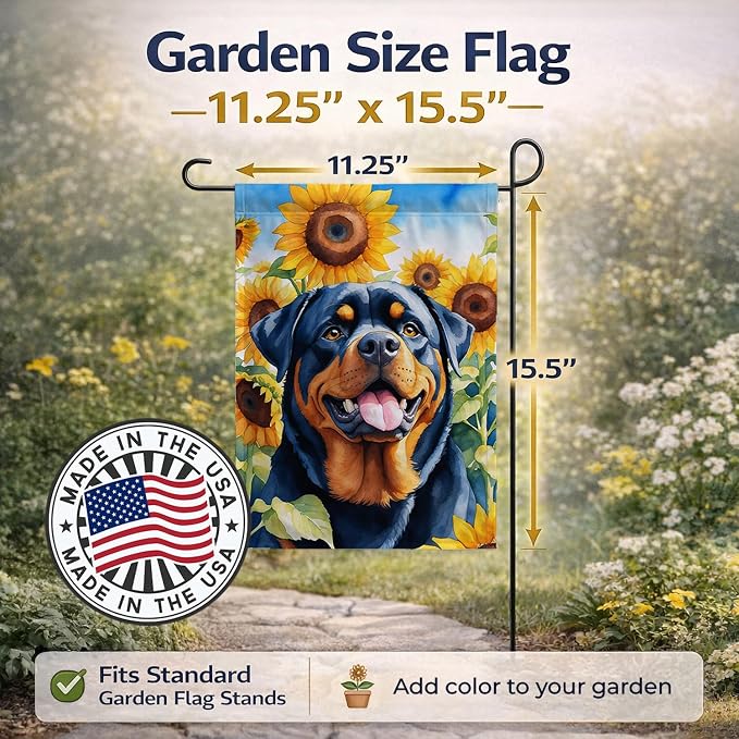 Caroline's Treasures DAC6150GF Rottweiler in Sunflowers Garden Flag Mailbox Flag Decorative Yard Flag Banner Outside Patio Artwork Yard Flower Beds, Garden Size, Multicolor