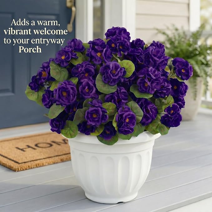 12 Pcs Artificial Geranium Flowers for Outdoor, UV Resistant Geraniums Artificial Flowers Realistic Faux Flowers Outdoor for Planters Outside Porch Garden Decor (15.3", Purple)