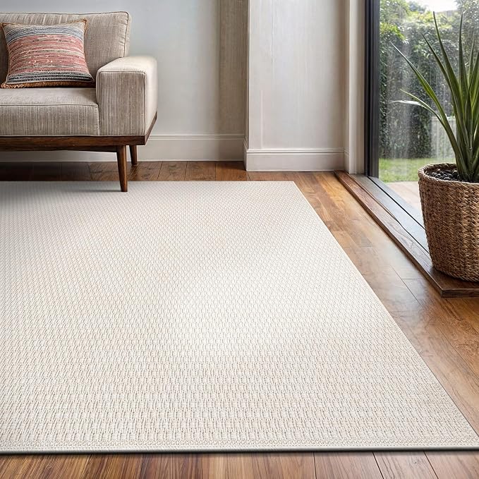 Luul Home Easy Jute Rugs 4x6 White Color Living Room Indoor Outdoor Area Rug for Farmhouse Patio and Kitchen Rug High Traffic Washable Easy to Clean Solid Boho Woven Design Outside Carpet (4 x 6)