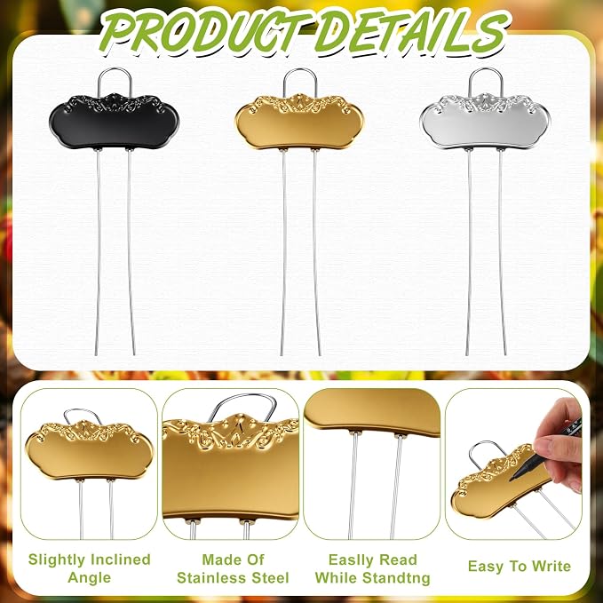 Landhoow 30 Pack 4.5 x 3.7'' Metal Plant Tags Waterproof Metal Plant Labels 11.2'' Tall Outdoor Garden Markers for Flower Fruit Vegetable Herb Flower 304 Stainless Steel Weatherproof Signs, 3 Colors