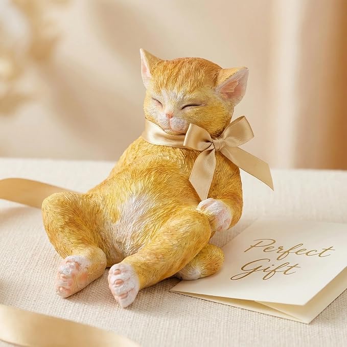 Cat Garden Statue Outdoor Decor,Pet Memorial Stone,Sleeping Cat Statue,Resin Cat Figurine Garden Sculpture Patio Decor,Headstones for Cats or Thoughtful Sympathy Gift,9.8" L x 5.9" W x 6.7" H