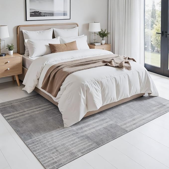 6x9 Area Rug for Living Room Washable 6x9 Rug Non-Slip Modern Rugs for Bedroom Dinning Room Ultra-Thin Indoor Ash Tonal Gray Rug