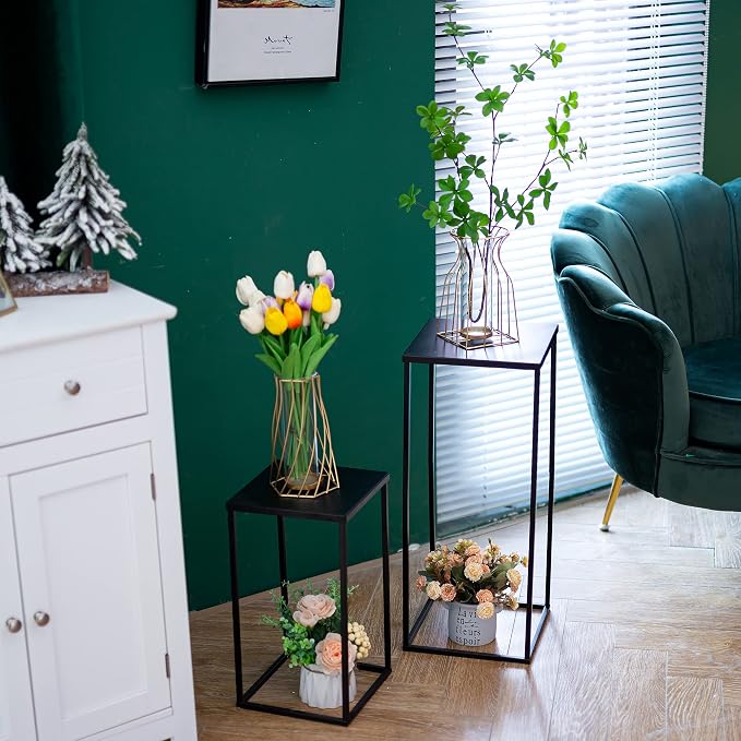 Black Plant Stand Pedestal Stand - 10 Pcs Metal Plant Stand, 23.6in Tall Flower Stand Vase Flower Holder, Wedding Centerpieces for Tables, Corner Planter Pot Rack for Living Rooms, Home, Patio Decor
