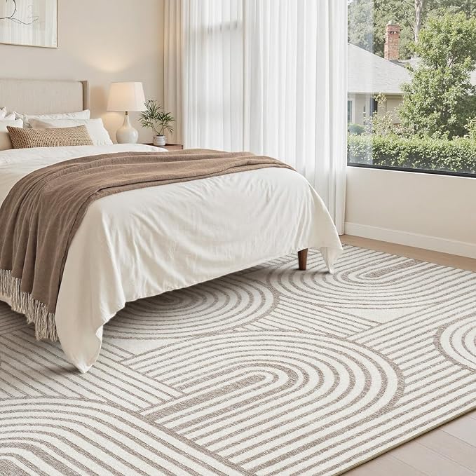 Beige Neutral 5x7 Area Rugs Textured Tufted Rugs for Living Room Bedroom Rug-Carpet Cream Ivory Washable Geometric Moroccan Modern Rug