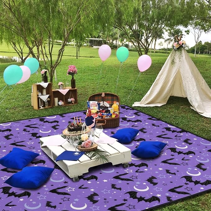 Halloween Bat Picnic Blankets Waterproof Foldable, 60’‘x80'' Portable Outdoor Picnic Mat Water Resistant for Grass, Padded Lawn & Park Blanket for Camping,Hiking