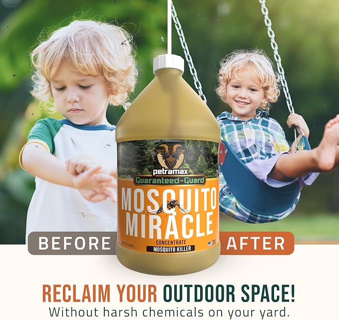 PetraMax Miracle Outdoor Mosquito Spray for Yard Pet Safe Concentrate 1 Gal (Makes up to 32 Gallons) - Mosquito Fogger Liquid Concentrate Tested to Kill - Fogger Machine Spray Lawn Treatment for Pests
