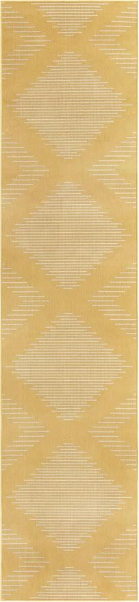 Unique Loom Outdoor Modern Collection Area Rug - Tambor (3' 3" x 14' Runner Yellow/Ivory)