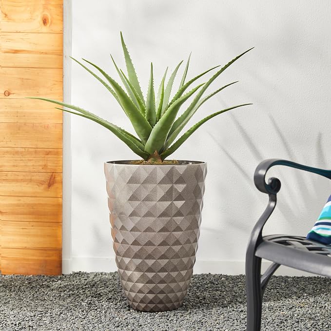 Glitzhome 19.75" H Oversized Tall Planter, Round Sand Beige Tall Outdoor Planters with Drainage Holes, Large Flower Pots Outdoor Planters for Porch, Backyard, Front Door, Patio and Deck, Set of 2