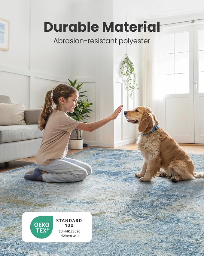AMADA HOMEFURNISHING 9x12 Area Rugs for Living Room, Modern Large Area Rugs with Non-Slip Backing & Low Pile, Neutral Soft Washable Rug for Nursery, Bedroom, Dinning Room, Playroom, Light Blue
