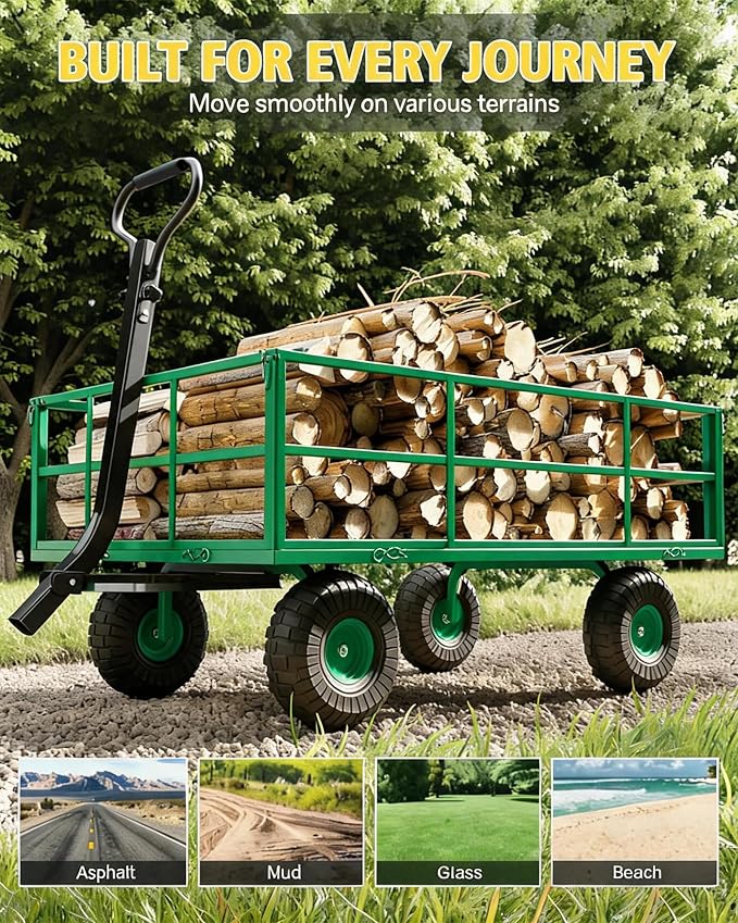 Heavy Duty Steel Garden Cart for Gardening Soil, Tools, and Plant Transport