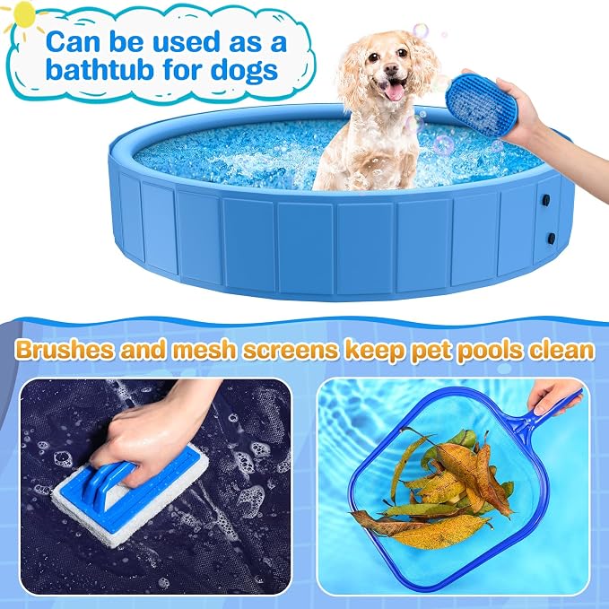 Foldable Dog Pool, 63in Large Sprinkler Pool with Cover, Heavy Duty Dogs Splash Pad with Sprinkler Bathtub for Large Medium Small Pets Summer Outside Water Playing
