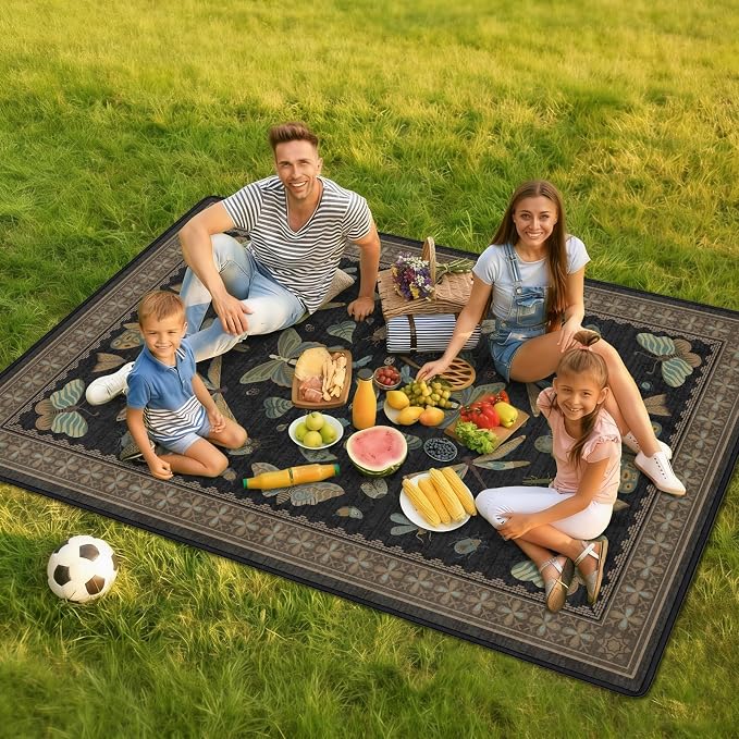 Insect Picnic Blankets Waterproof Foldable, 60″X80″ Packable Picnic Mat Vintage Outdoor Blanket for Grass, Large Beach Blanket Sandproof Picnic Accessories for Camping Music Festival Park Lawn Travel