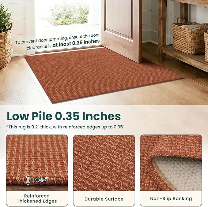 KOZYFLY Orange 3x14 Runners Rugs for Hallway, Long Washable Runner Rug, Woven Non Slip Kitchen Runner, Flatweave Entryway Rug, Floor Carpet for Entry, Aisle, Hall, Burnt Orange/Tan