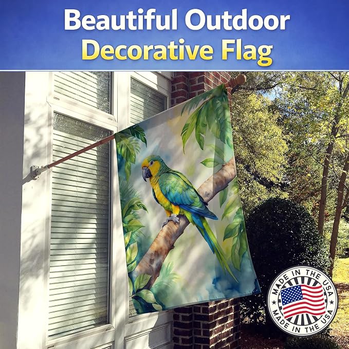 Caroline's Treasures Yellownaped Amazon Parrot House Flag Large Porch Sleeve Pole Decorative Outside Yard Banner Artwork Wall Hanging, Polyester, House Size, Multicolor