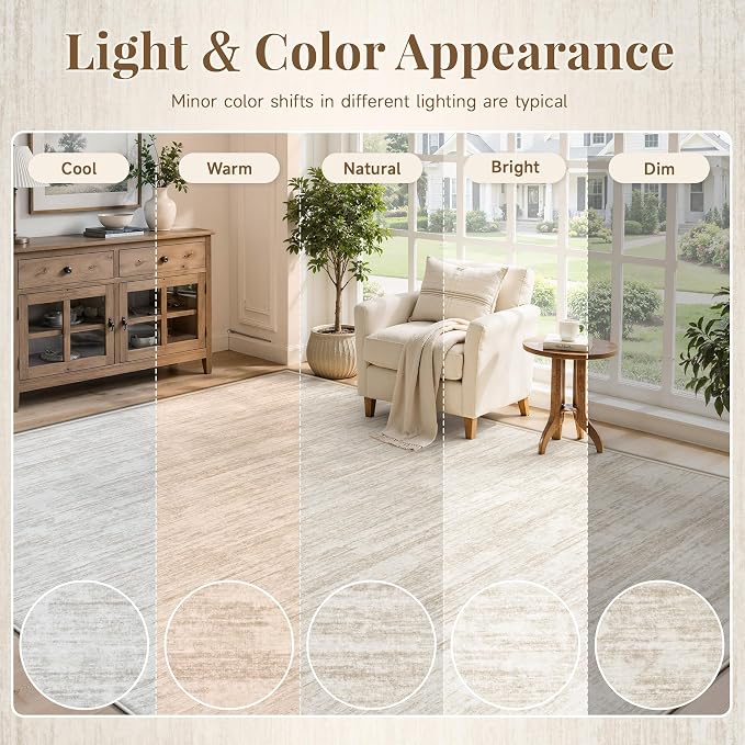9x12 Area Rugs Living Room Rug: Washable Modern Abstract Rugs Neutral Non Slip Rug Soft Low Pile Indoor Bedroom Carpet for Nursery Office Dining Room Kids Room (Beige, 9'x12')